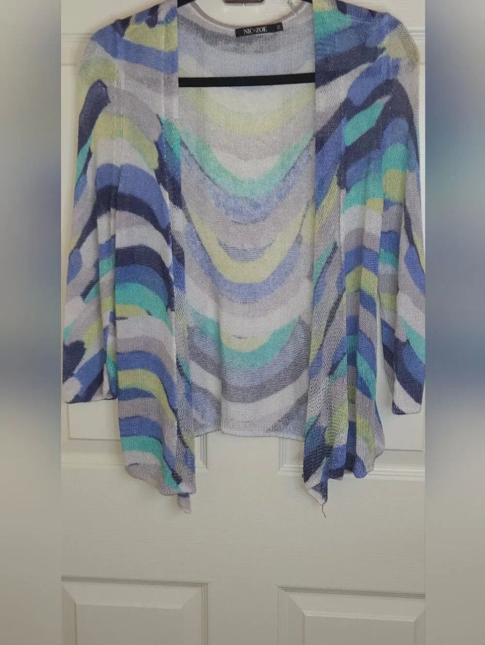 NIC+ ZOE SP Linen Viscose Knit Light Airy Colors 3/4 Sleeve Women Open Cardigan
